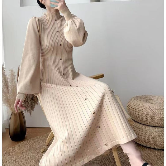 Women Elegant, ribbed button dress with long sleeves Ivyshape