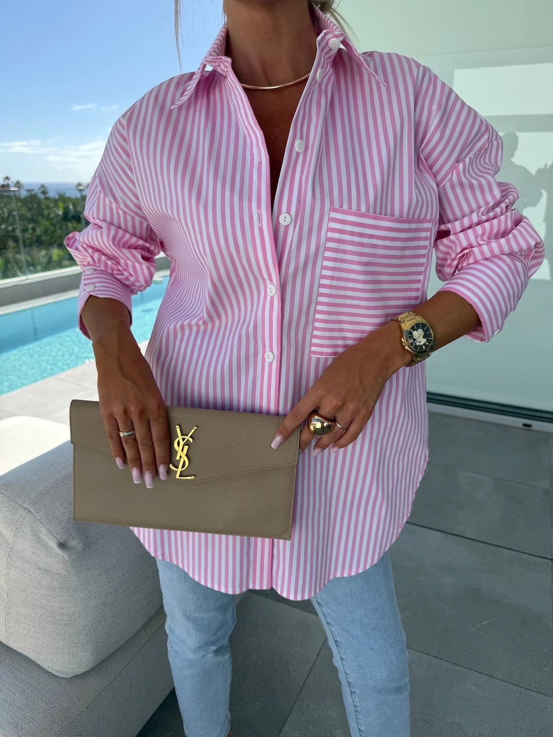 Women Elegant Striped Blouse with Casual Cut Ivyshape