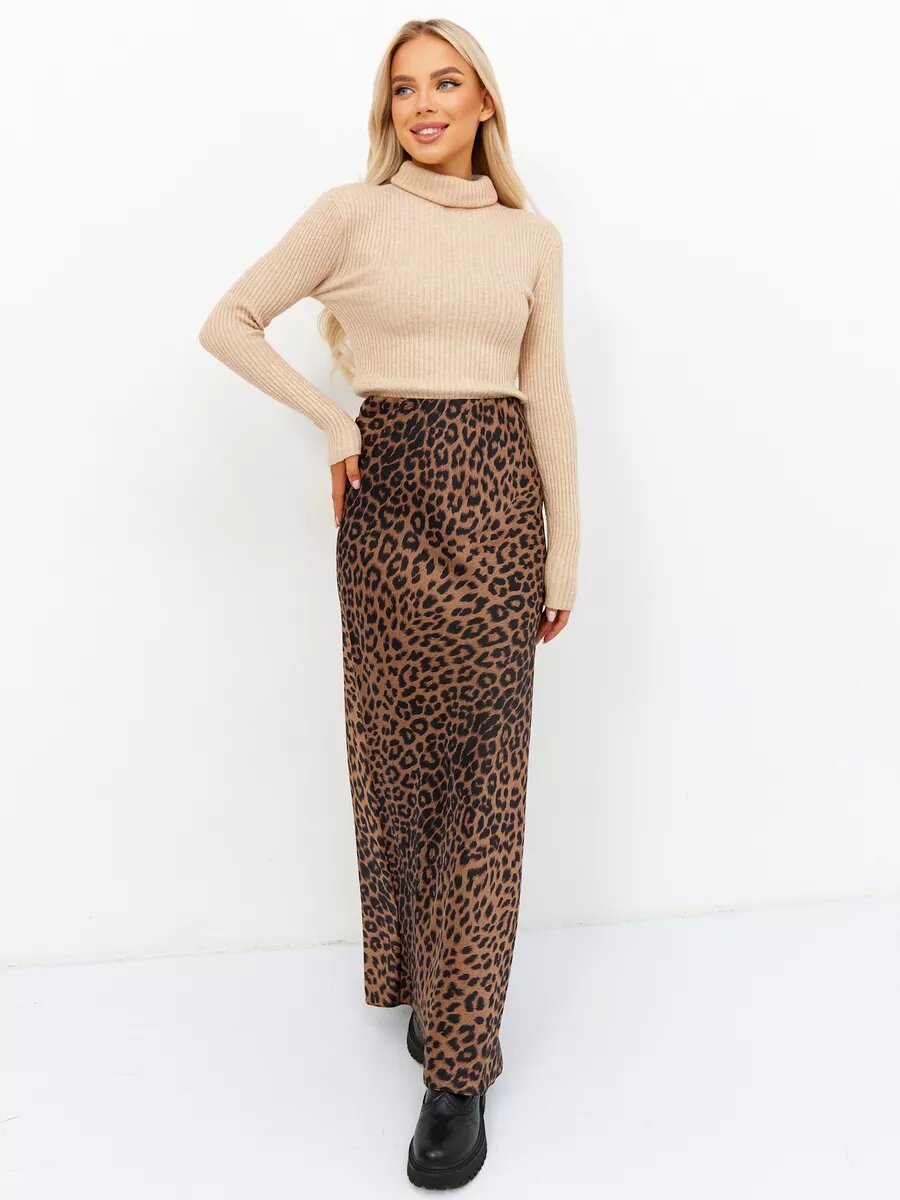 Ivyshape | Leopard Print Maxi Skirt with High Waist