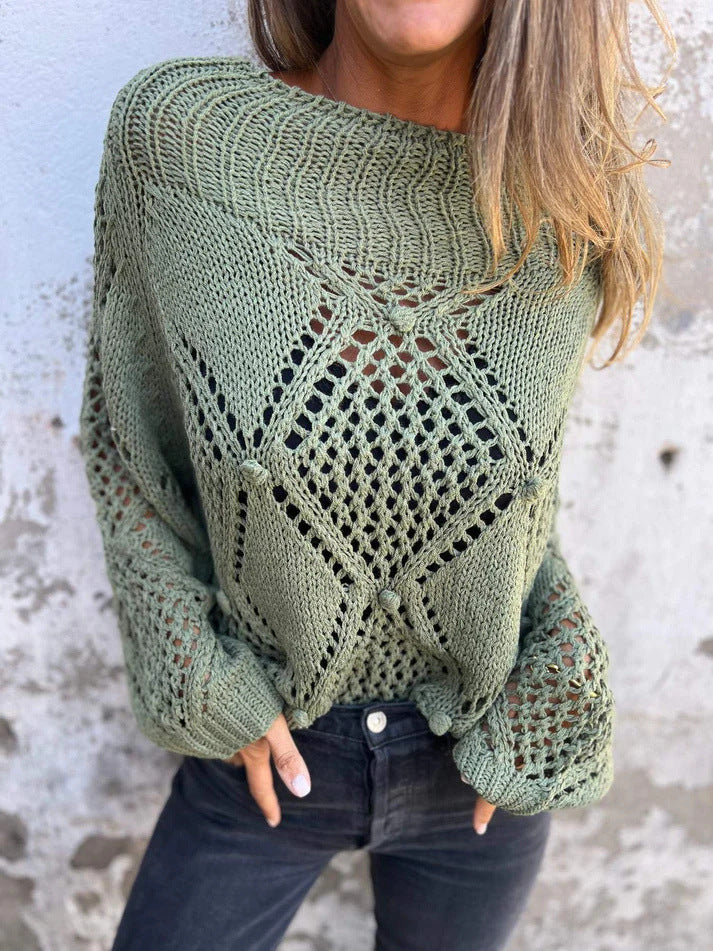 Women's chunky knit jumper with romantic mesh details Ivyshape