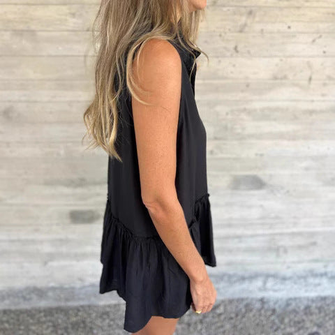 Women's sleeveless blouse top with ruffled hem Ivyshape