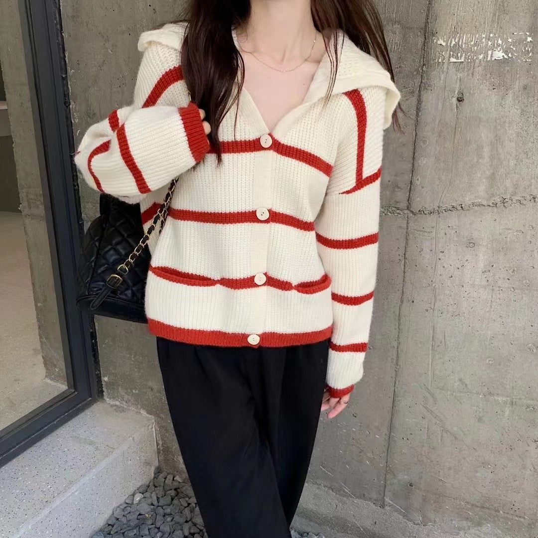 Ivyshape | Striped Cardigan Women'sRetro Lazy Sweater Coat