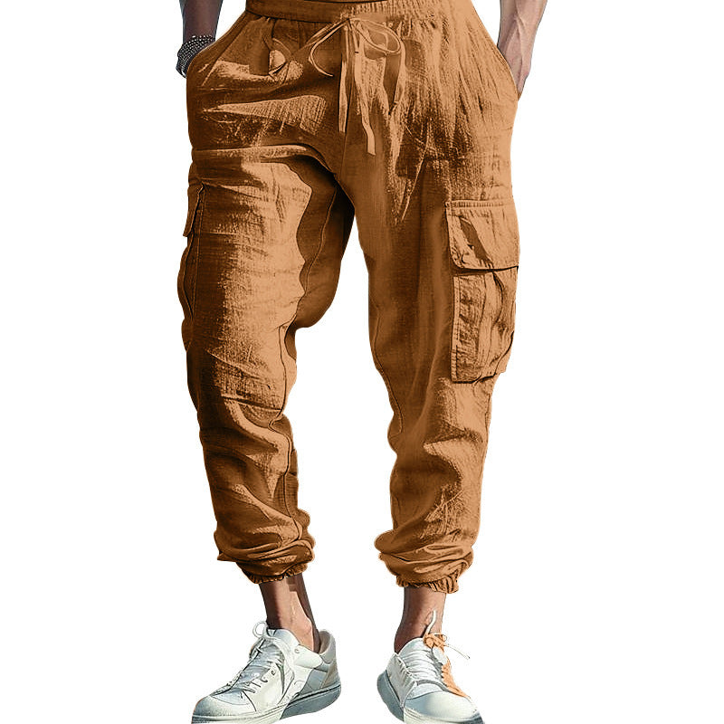 Men's cargo pants with multiple practical side pockets and elastic waistband Ivyshape