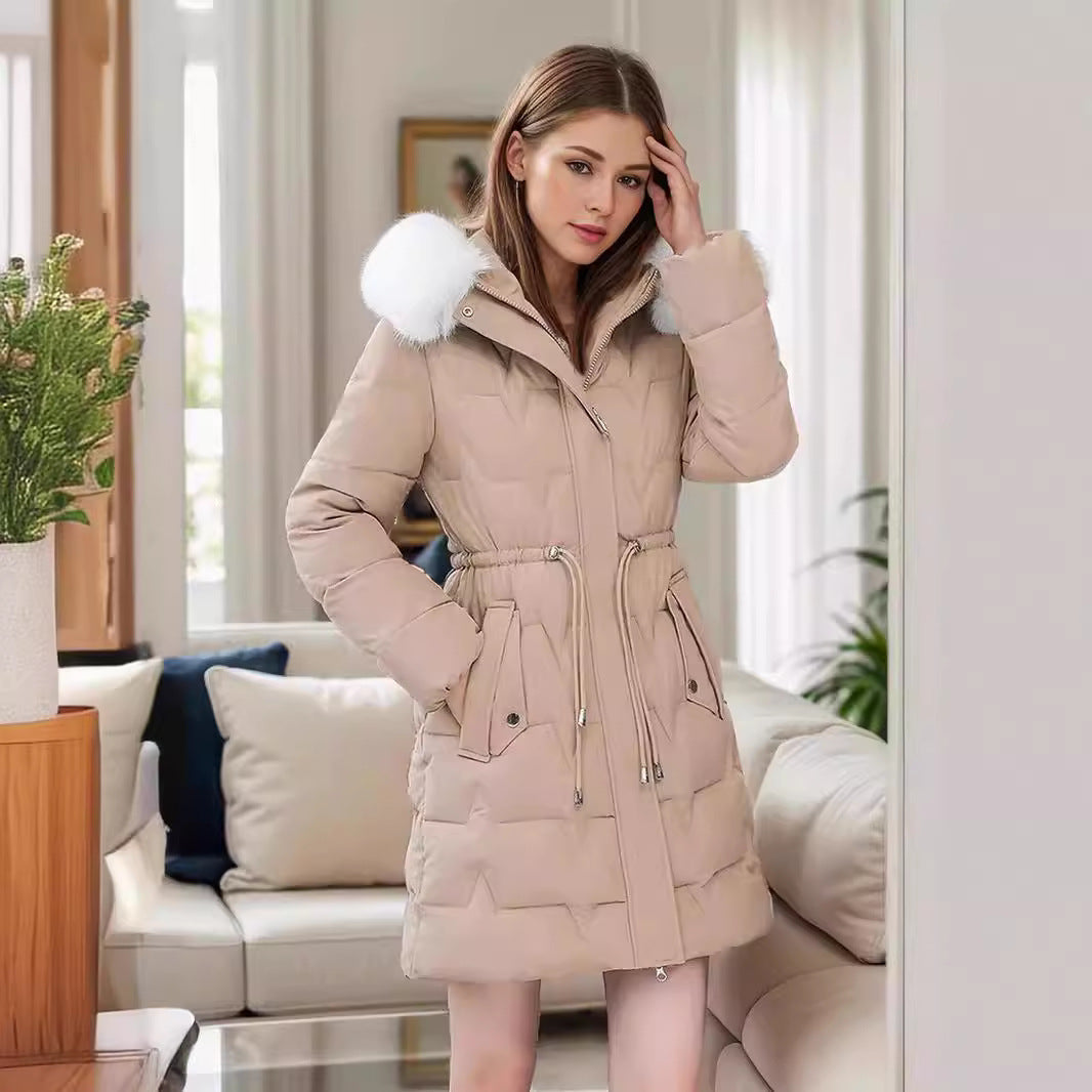 Women’s insulated quilted coat with detachable faux fur collar and practical pockets Ivyshape