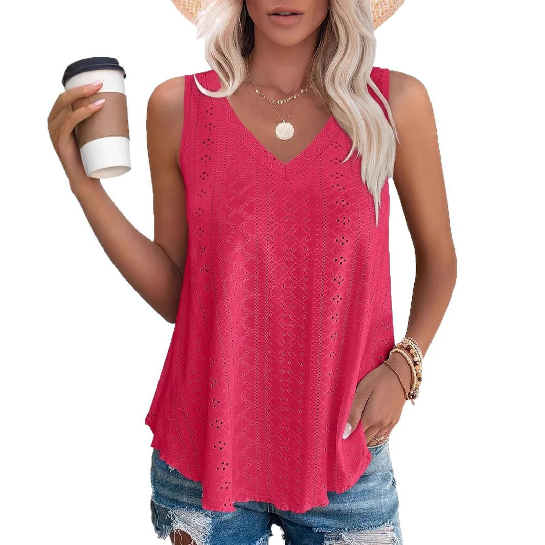 Women Eyelet Design Sleeveless Top Ivyshape