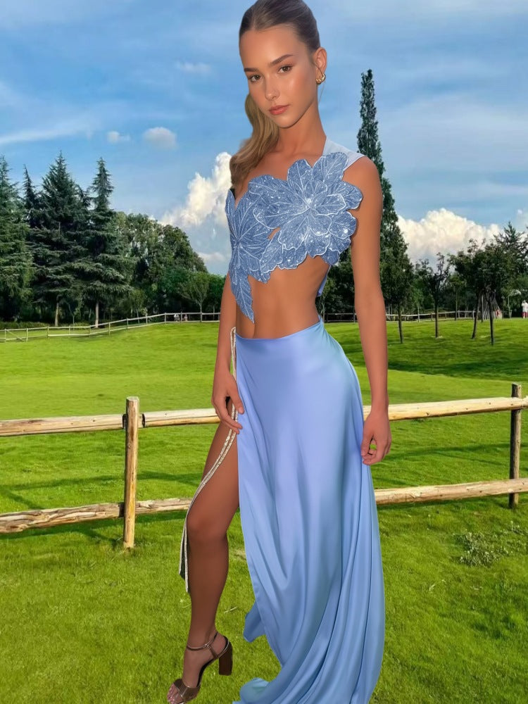 Women Elegant Wedding Dress with Floral Appliqué and Swinging Skirt Ivyshape