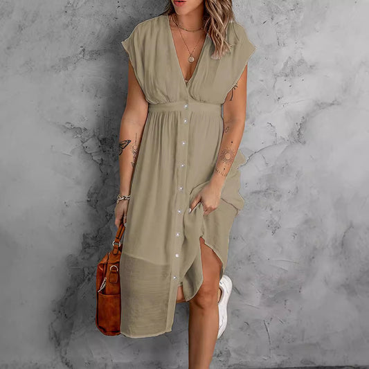 Ladies airy casual shirt dress with button details and flowing cut Ivyshape