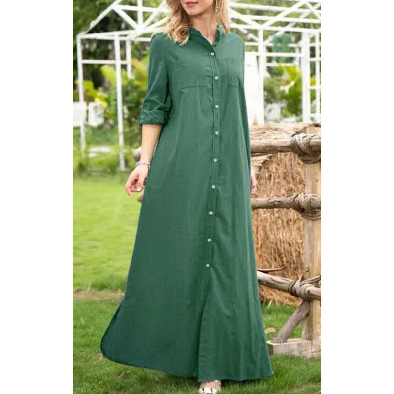 Women's Long Sleeve Shirt Dress with Button Details and Refined Cut Ivyshape