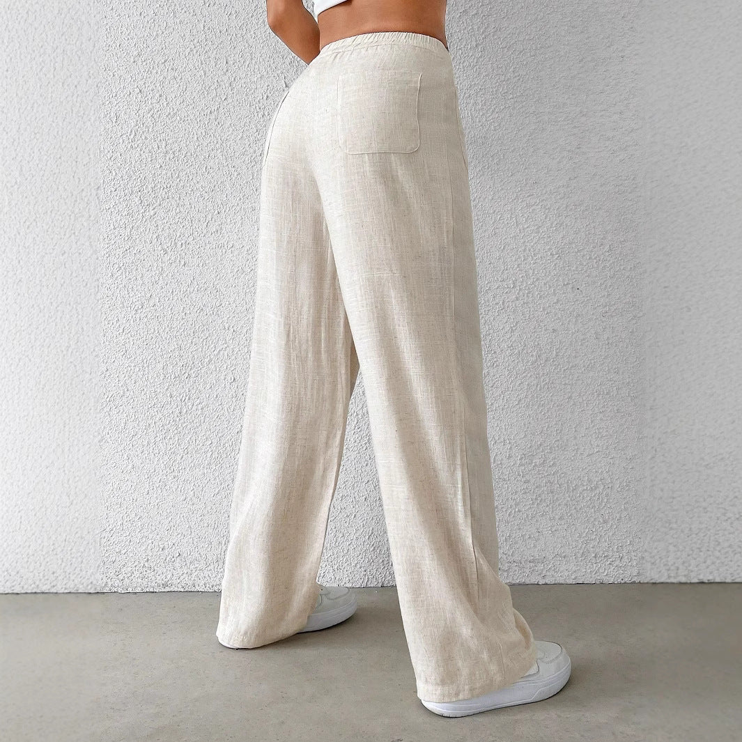 IvyShape | Tie Strap Elastic Waist Casual Women's Long Pants