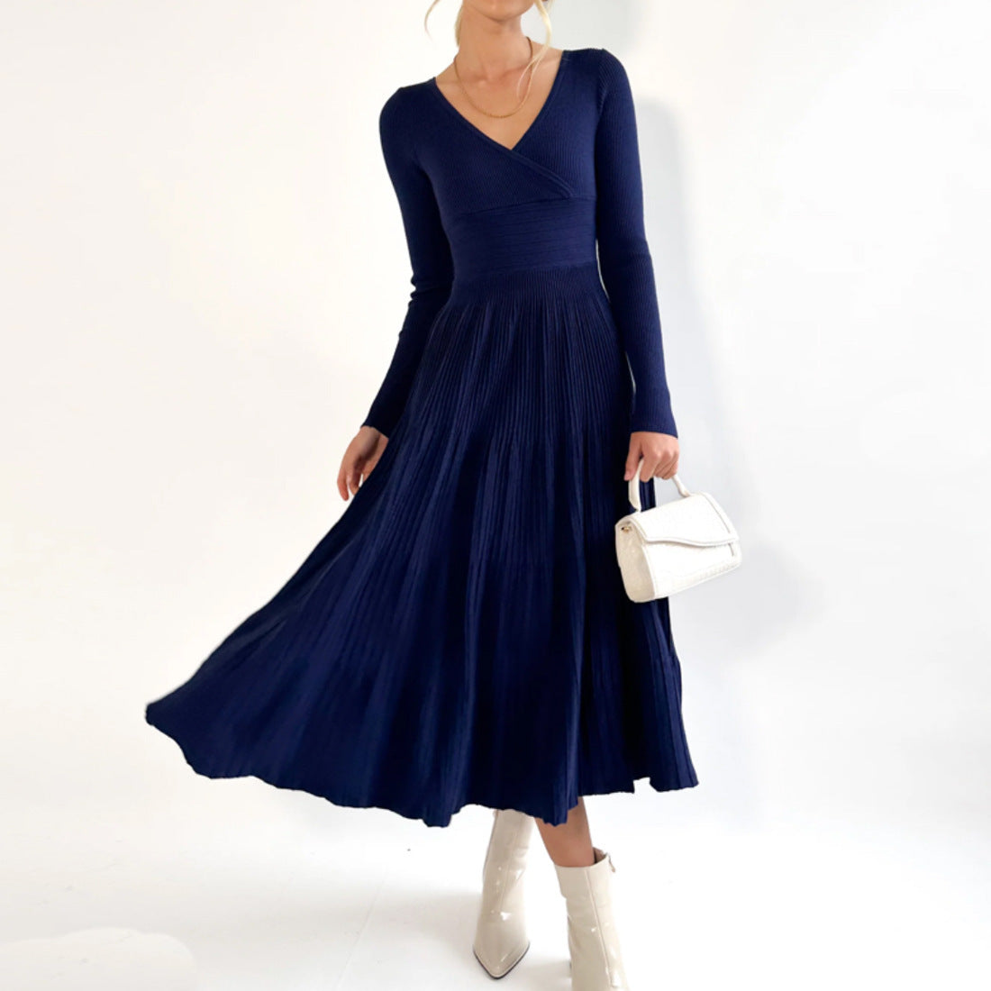 Women Elegant Wrap Dress with Pleated Details Ivyshape