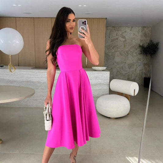 Women Strapless A-Line Midi Dress Ivyshape