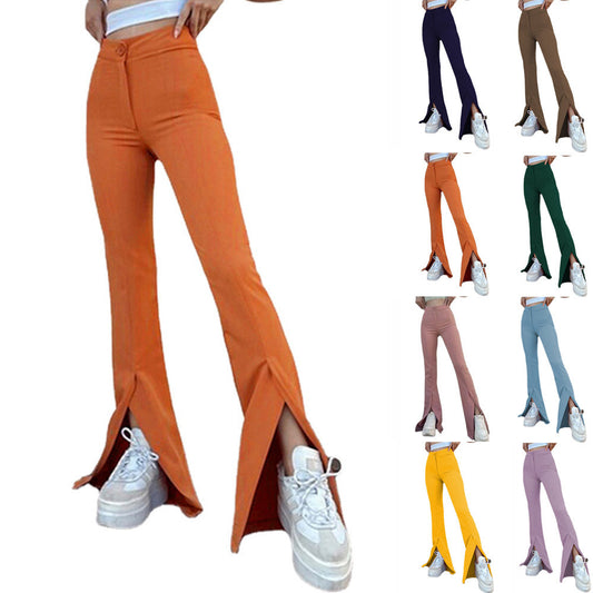Ladies fashionable high-waist pants with a slim fit and flared leg Ivyshape