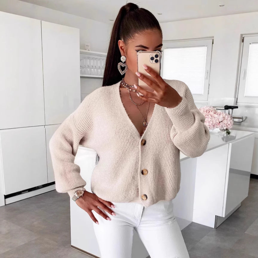 Women's cardigan with voluminous sleeves and high-quality wooden buttons Ivyshape