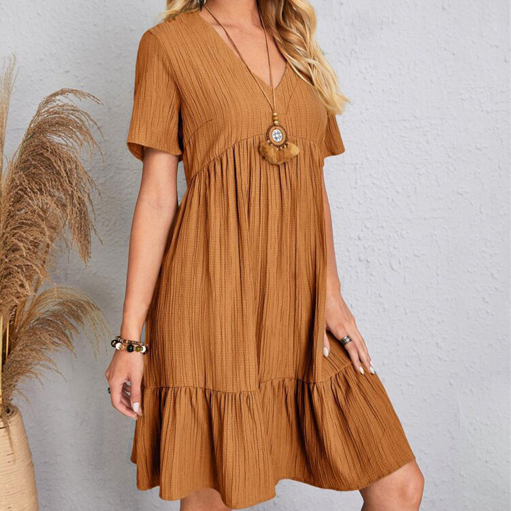 IvyShape | Flowing Waist-Tied Casual Short Dress