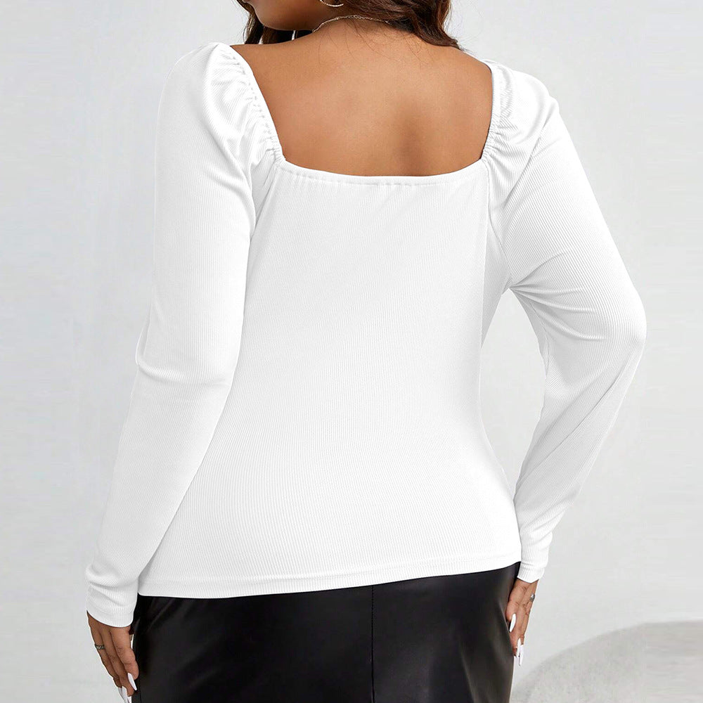 Ladies elegant long-sleeve body with fashionable ring detail and ruffle element Ivyshape