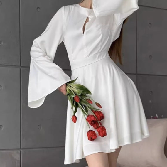 Women Elegant Wrap Dress with Wide Flared Sleeves and Deep Neckline Ivyshape