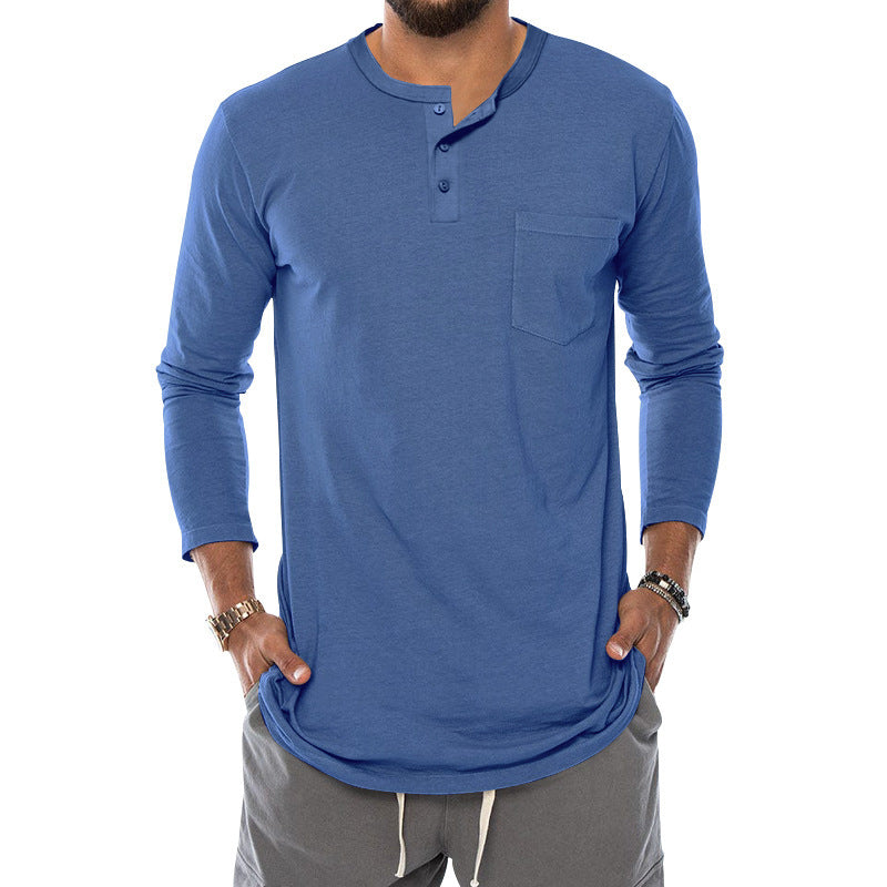 Men's Long Sleeve Henley Shirt with Stylish Button Closure and Practical Chest Pocket Ivyshape