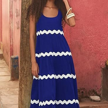Women's Maxi Dress with Loose Fit and Wave Pattern Ivyshape