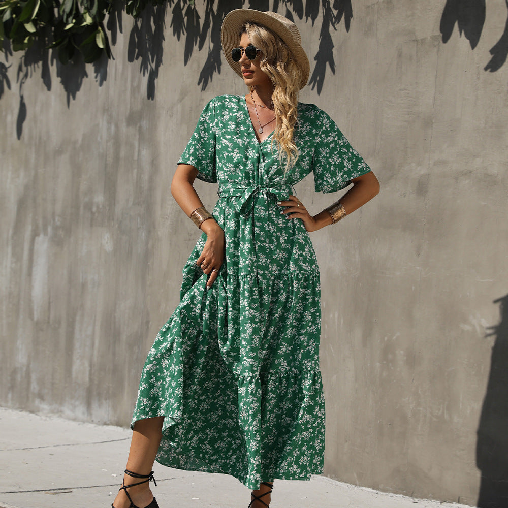 IvyShape | Bohemian Print Short Sleeve Maxi Dress