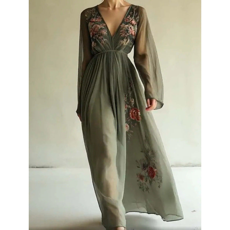 Women Embroidered Chiffon Maxi Dress Ivyshape