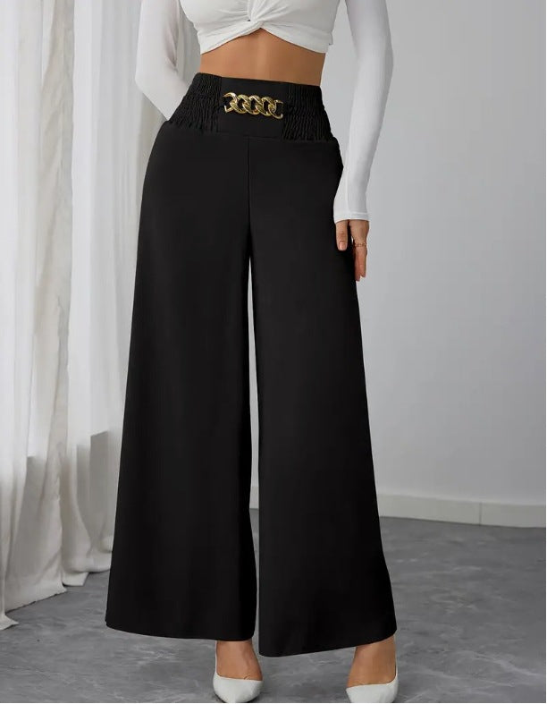 Women's Wide Trousers with Ruffle Details and Stylish Belt Design Ivyshape