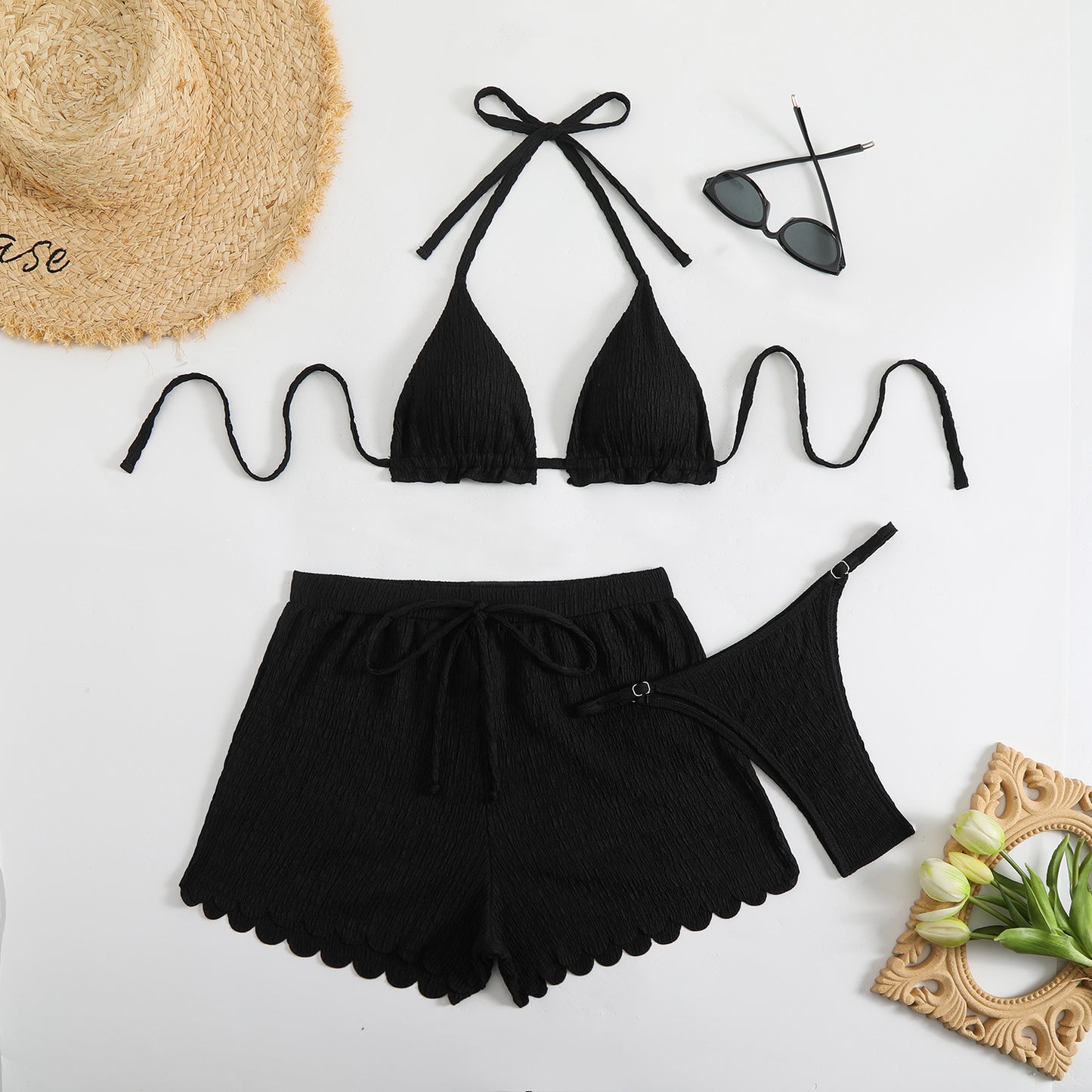 Women's bikini set with playful shorts and sophisticated ribbed texture Ivyshape