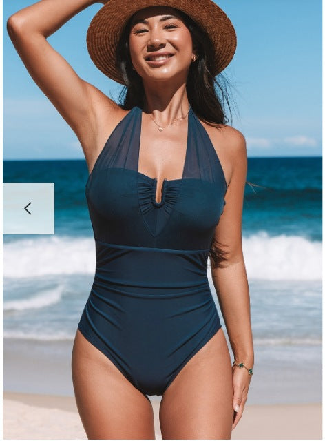 Women Elegant Swimsuit with Deep V-Neck and Transparent Straps Ivyshape