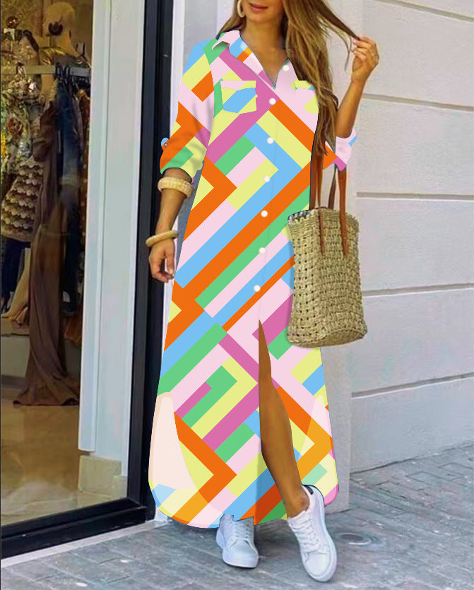 Women's maxi dress with elegant floral pattern and deep slit Ivyshape