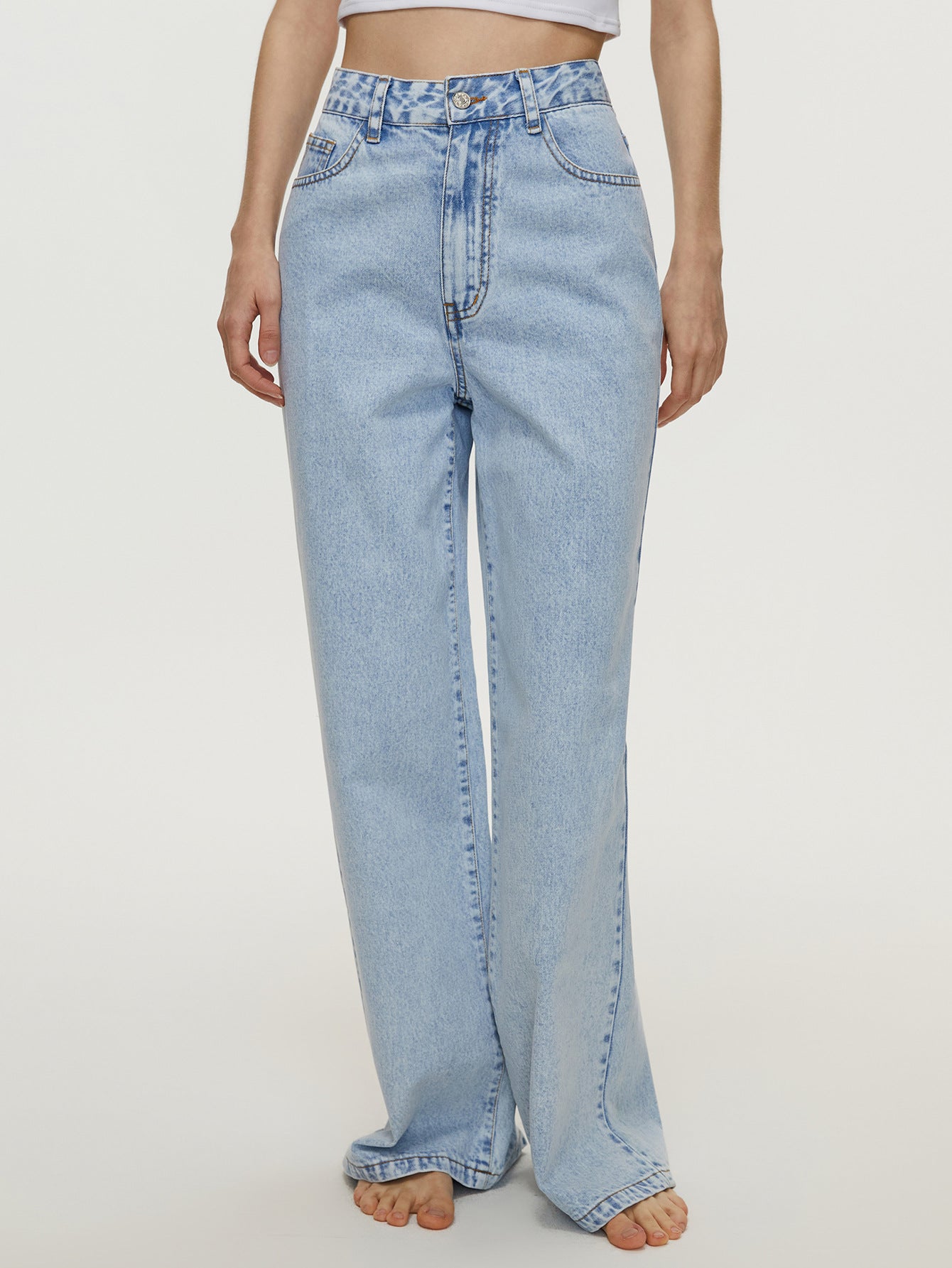 Ivyshape | Straight Loose High Waist Denim Trousers