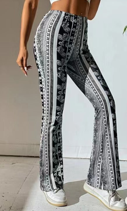 Ivyshape | Tight Retro Print Bootleg Pants