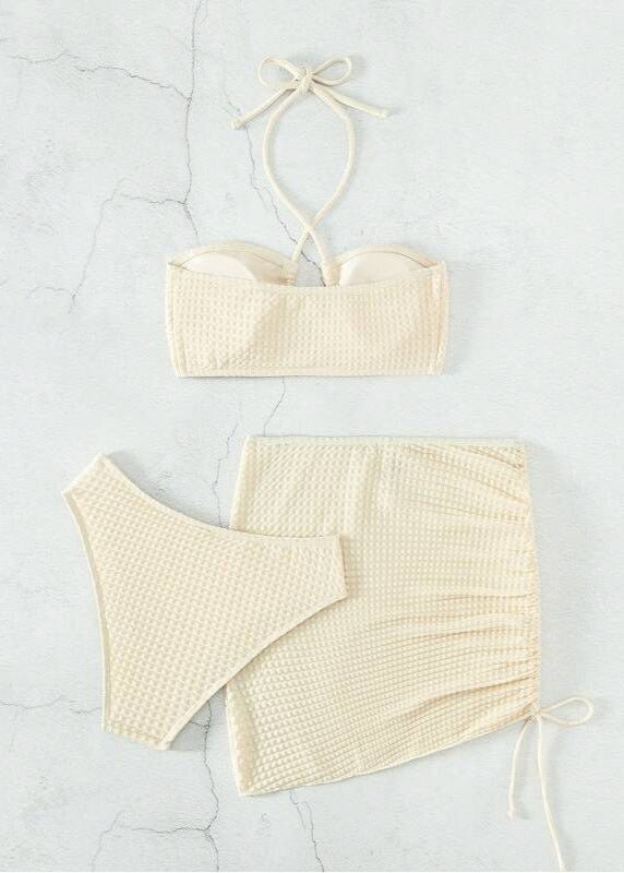 Ivyshape | Textured Halter Three-Piece Swim Set