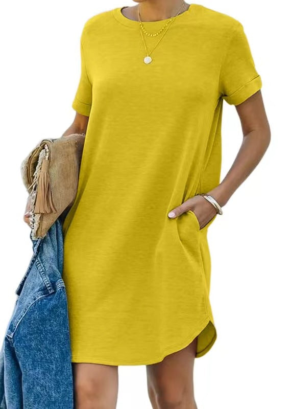 Women's Casual Dress with Pockets and Round Neck Ivyshape