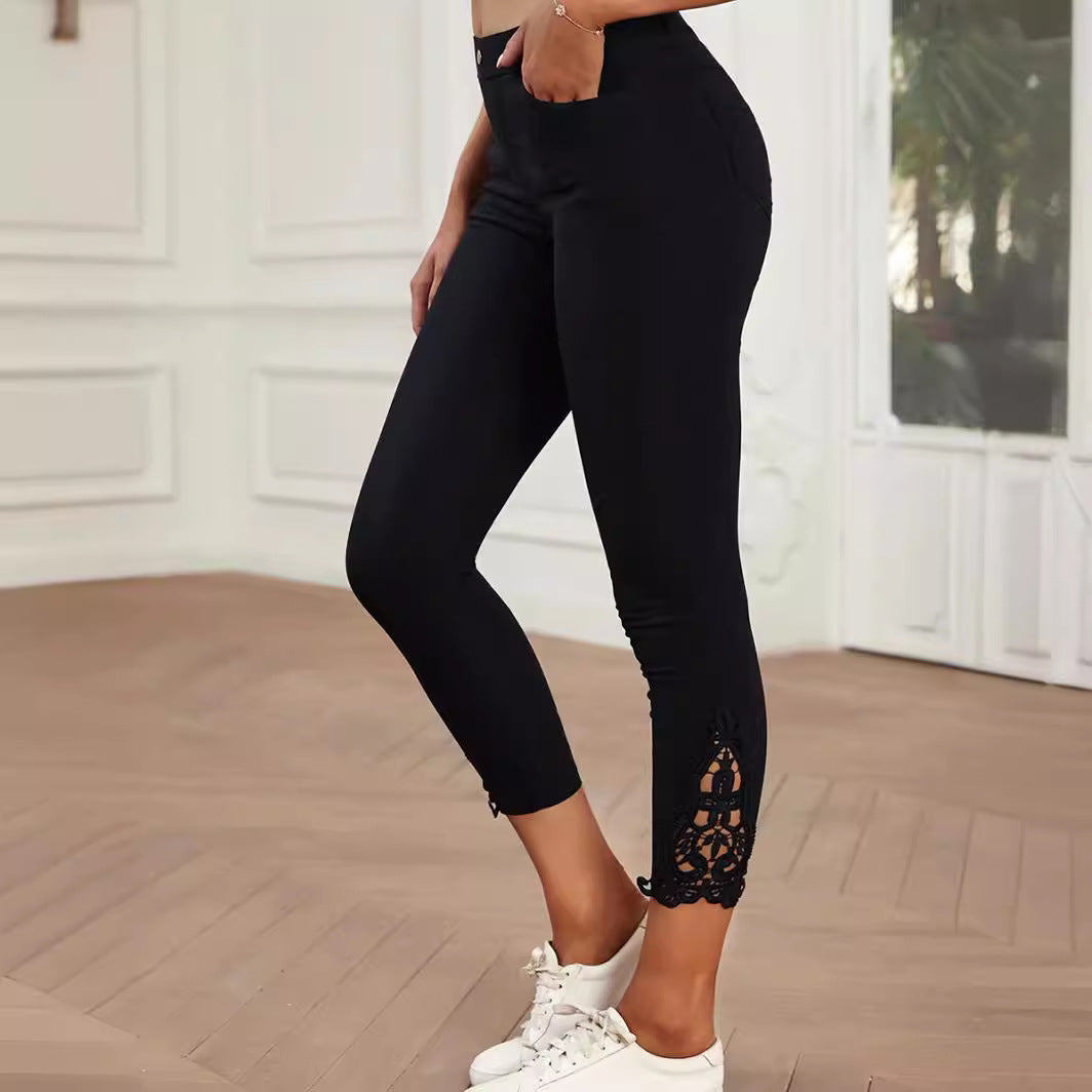Women Fashionable Leggings with Lace Decorations Ivyshape