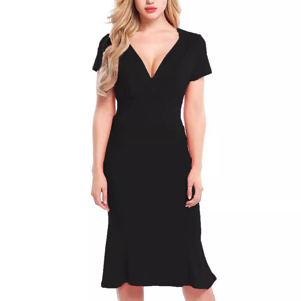 Women Elegant Wrap Dress with Deep V-Neck and Flattering Cut Ivyshape