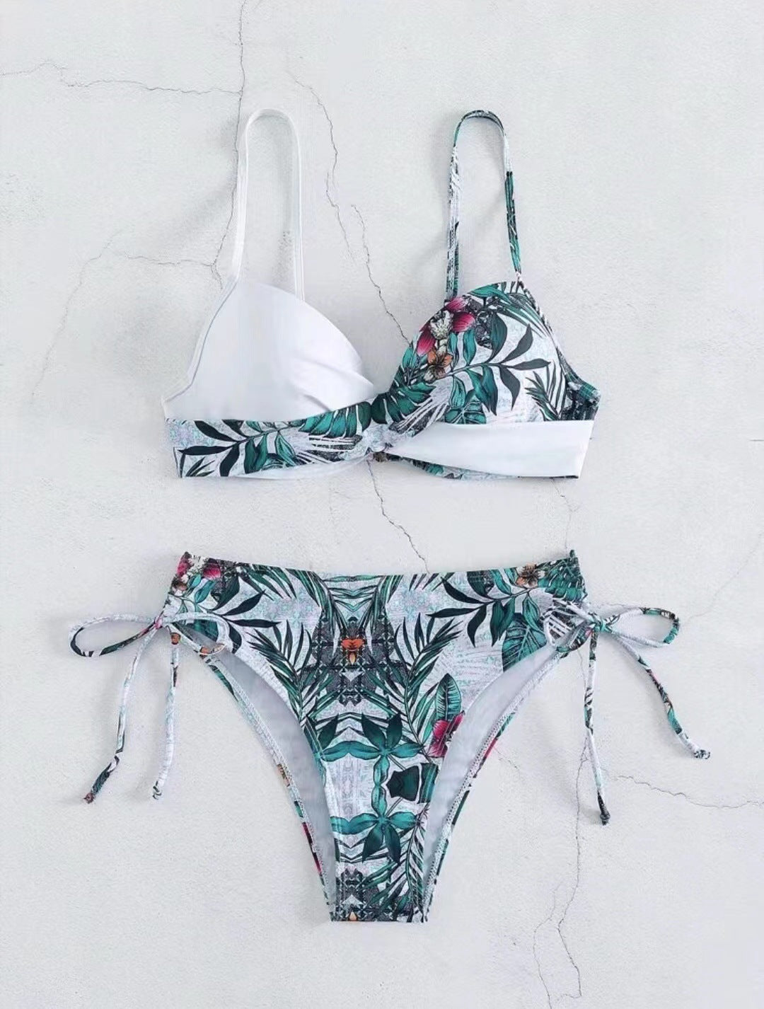 Women Two-Piece Bikini Set with Floral Bottom and Adjustable Straps Ivyshape