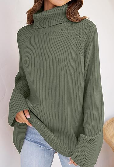 Women Cashmere Fine Knit Sweater with High Collar and Loose Fit Ivyshape