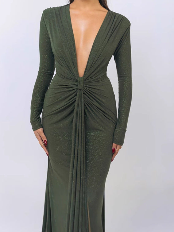 Women Elegant Wrap Dress with Deep V-Neck and Figure-Hugging Design Ivyshape