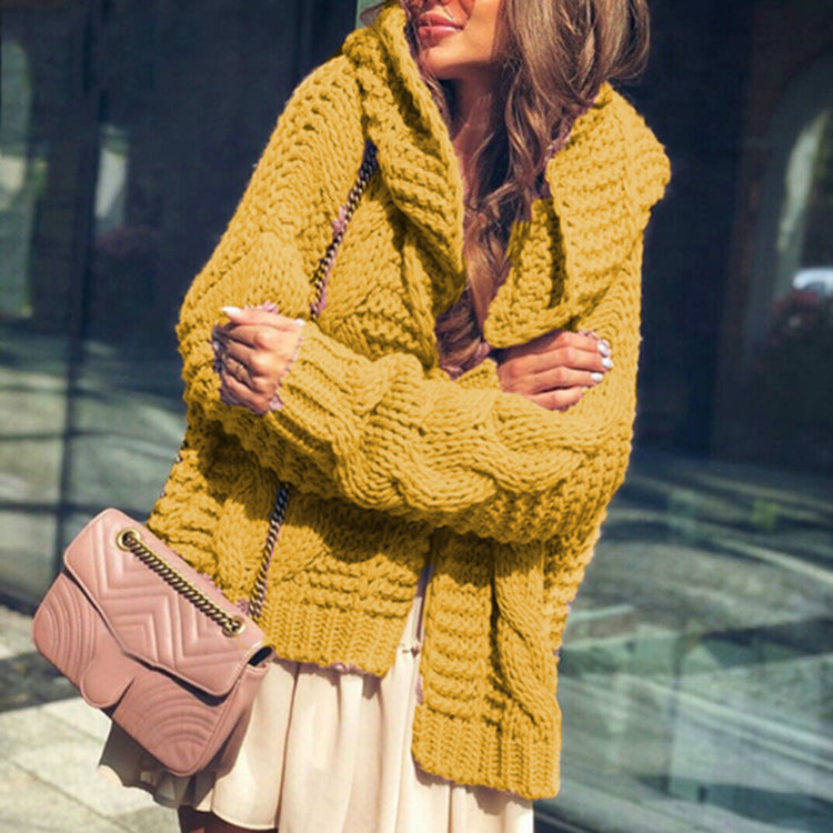 Women's chunky knit cardigan in a casual oversized style with shawl collar and large pockets Ivyshape