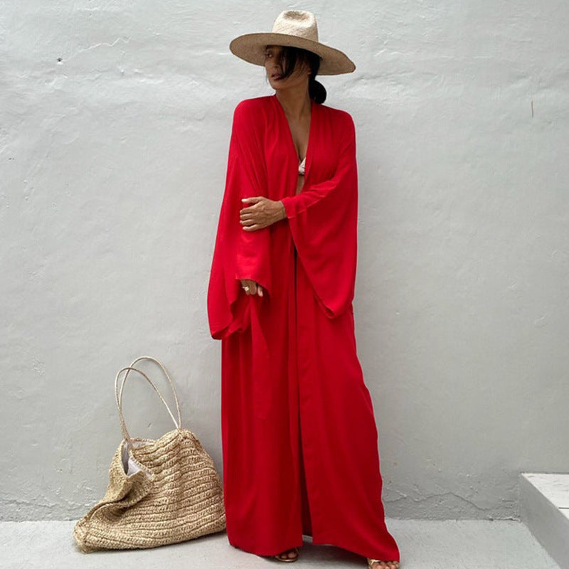 Women's beach caftan with flowing cut and elegant sleeves Ivyshape