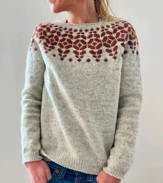 Ivyshape | Island Jacquard Long Sleeve Crew Neck Sweater