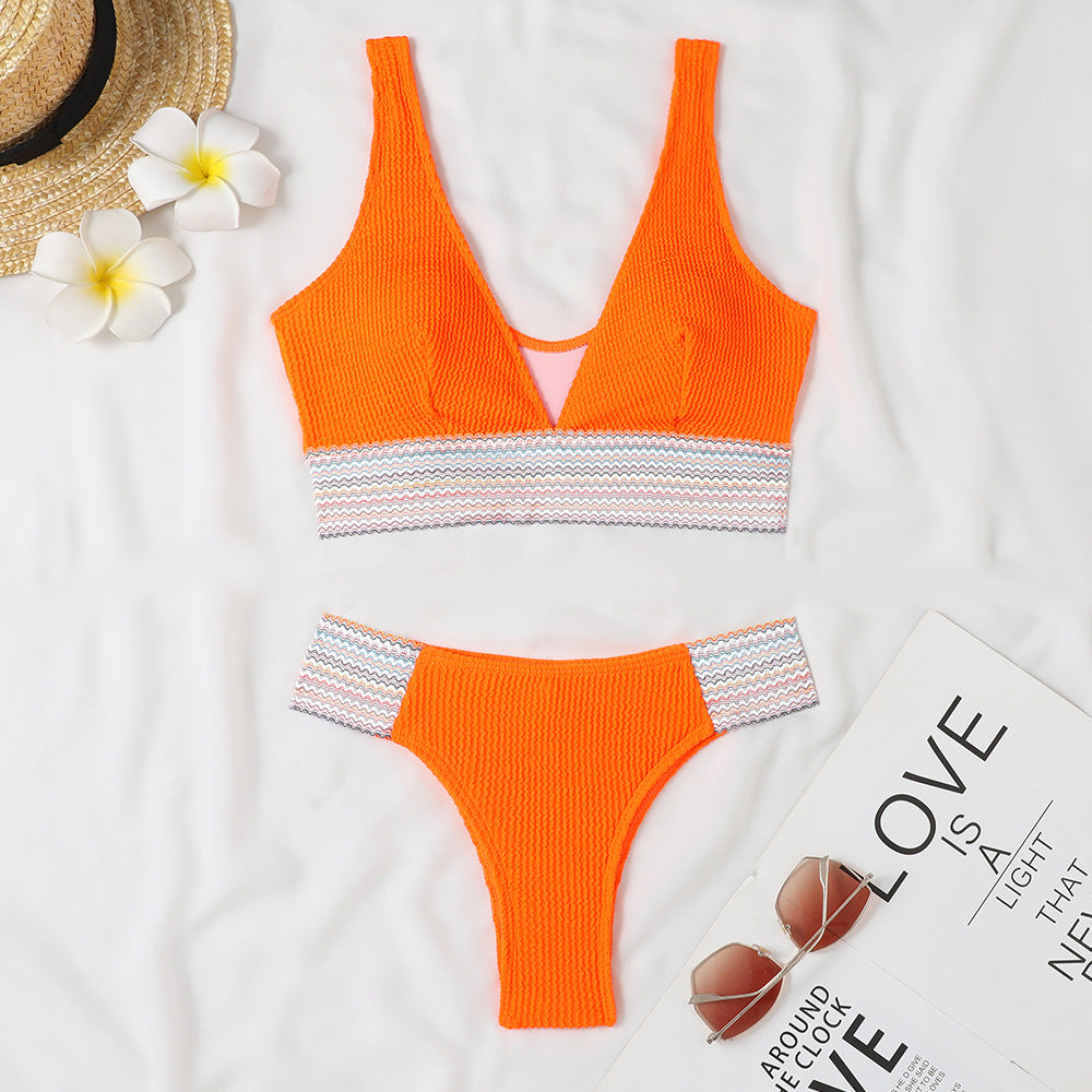 Women's Swimwear Set with sophisticated wave pattern and high-cut design Ivyshape