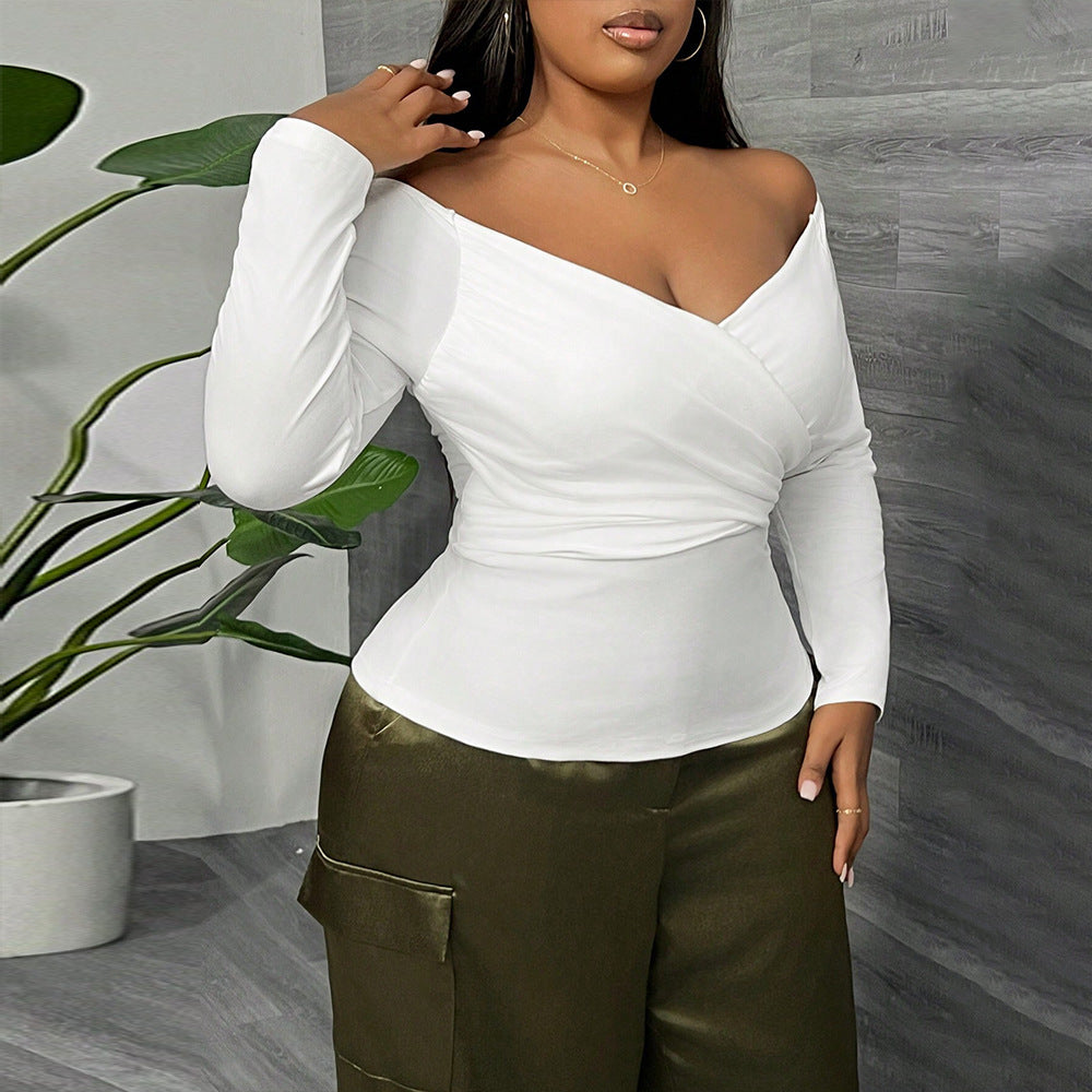 Women fitted wrap top with off-shoulder design Ivyshape
