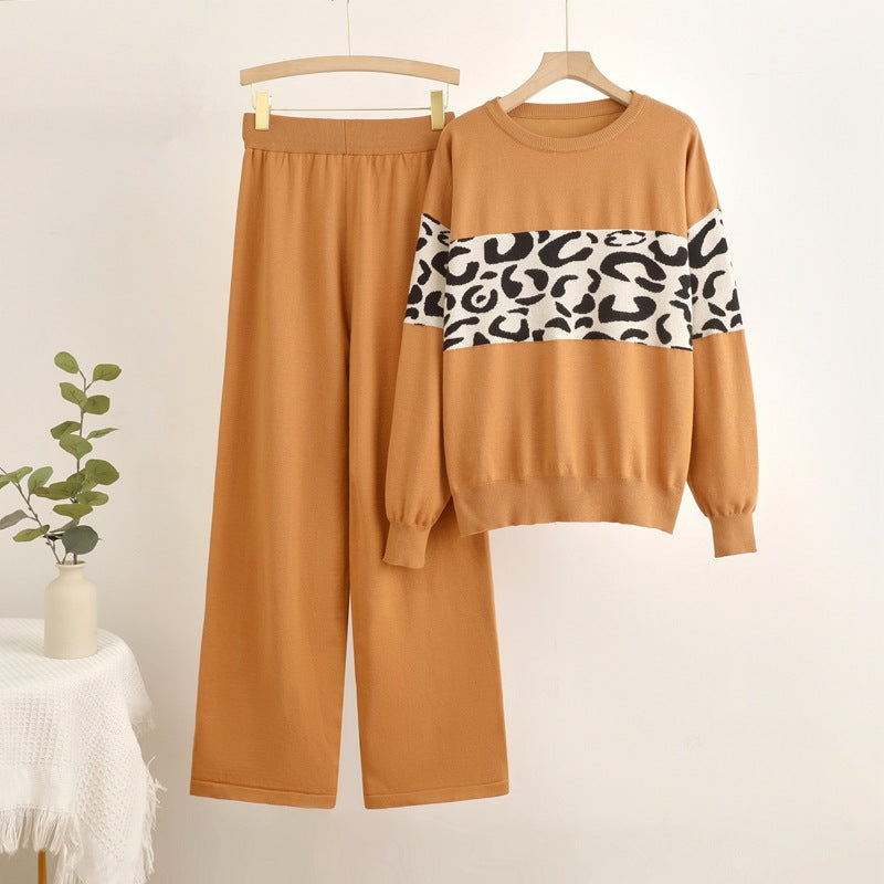 IvyShape | Leopard Pattern Sweater High-Waist Knit Set