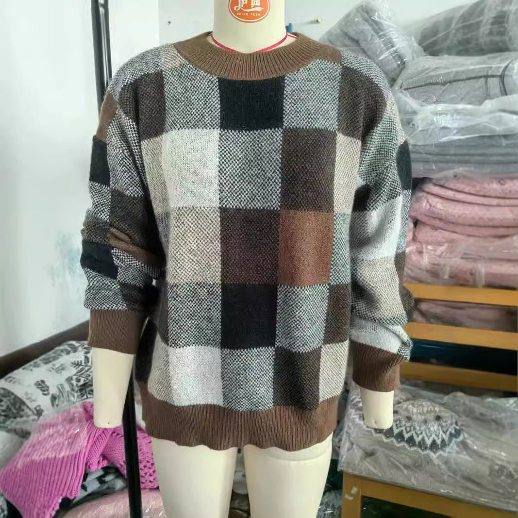 IvyShape | Plaid Loose Knitted Pullover Sweater