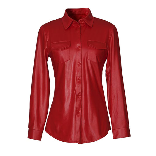 IvyShape | Synthetic Leather Shirt Jacket