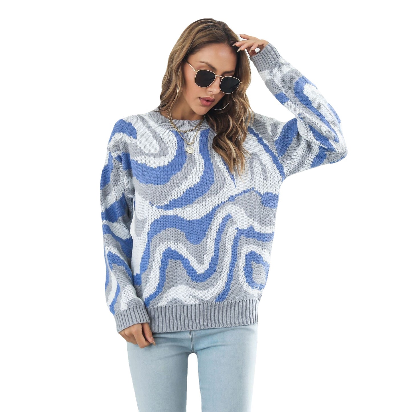 Women's Casual Sweater with Unique Wave Pattern Ivyshape