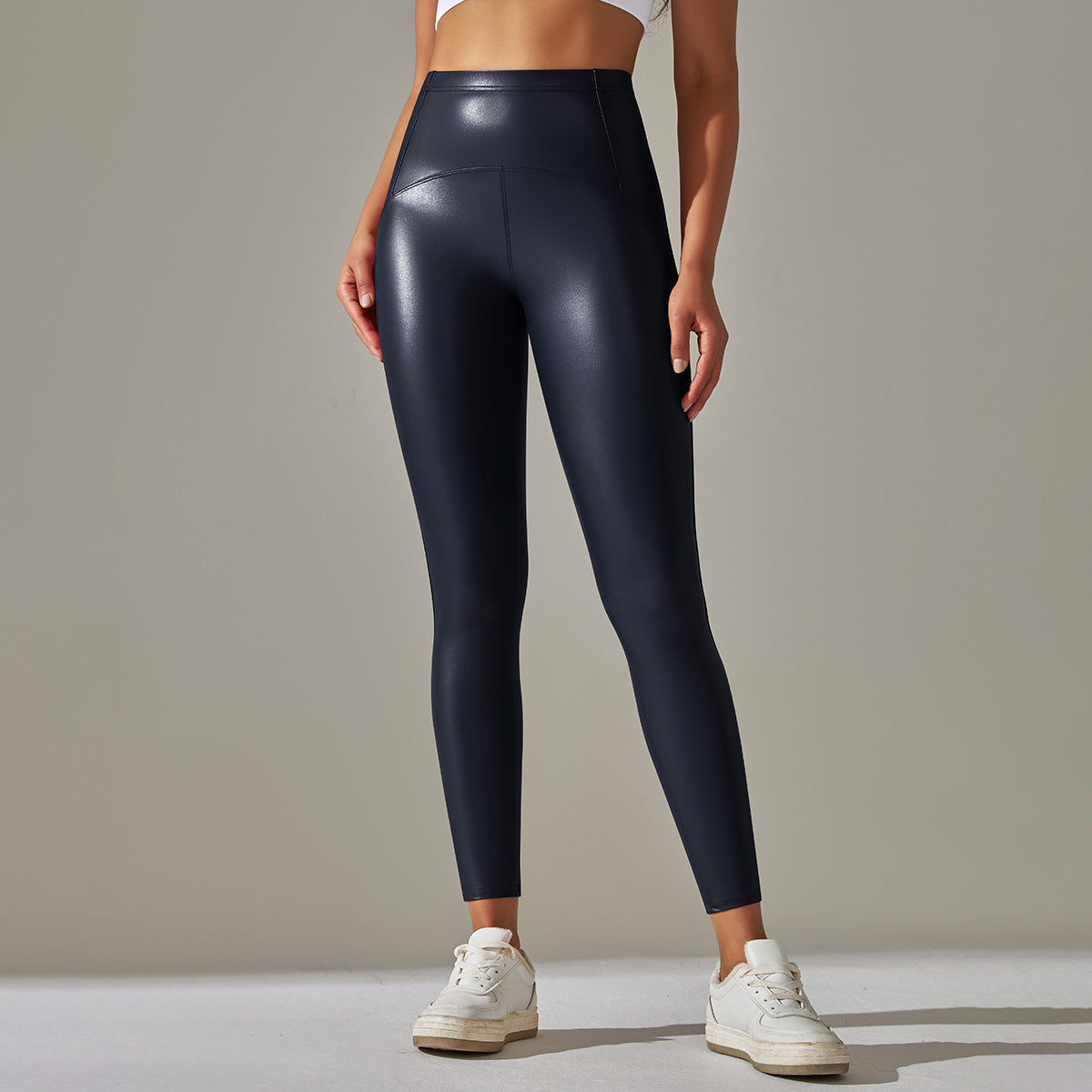 Womens high-waisted, shiny fitness leggings with sculpting effect Ivyshape