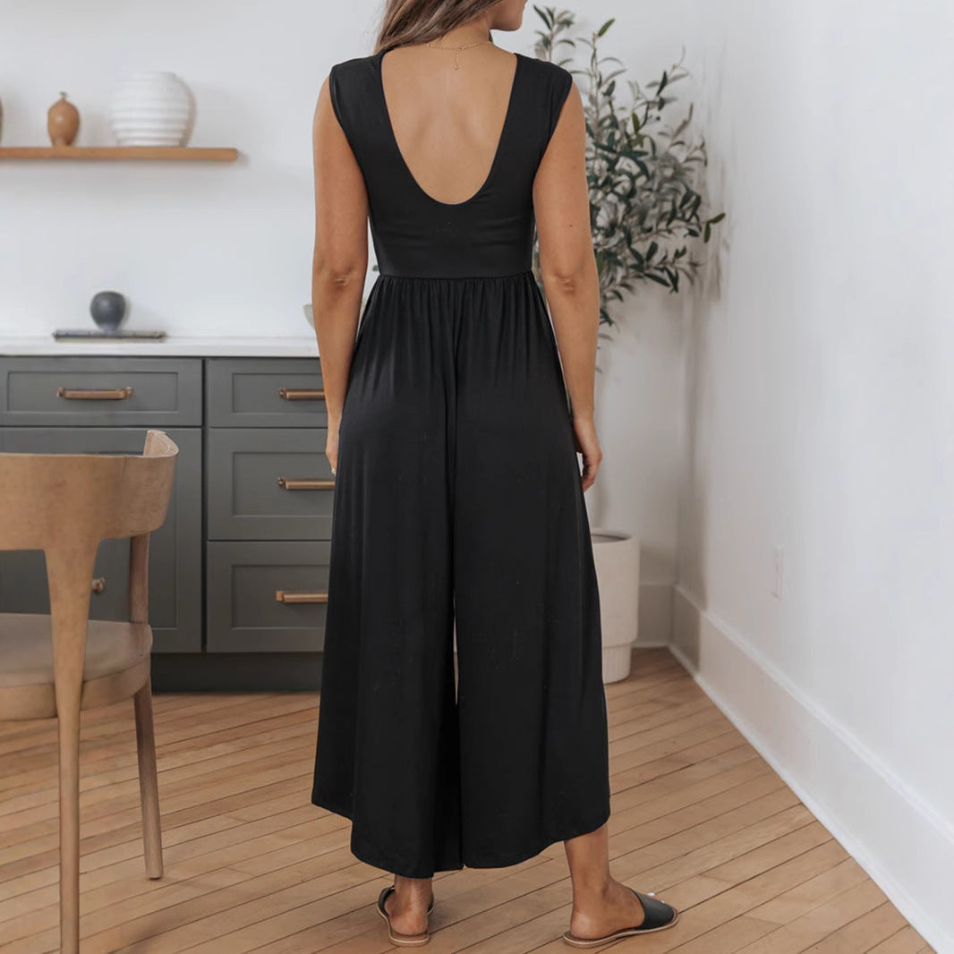 IvyShape | Sleeveless Wide Leg Long Pants Jumpsuit