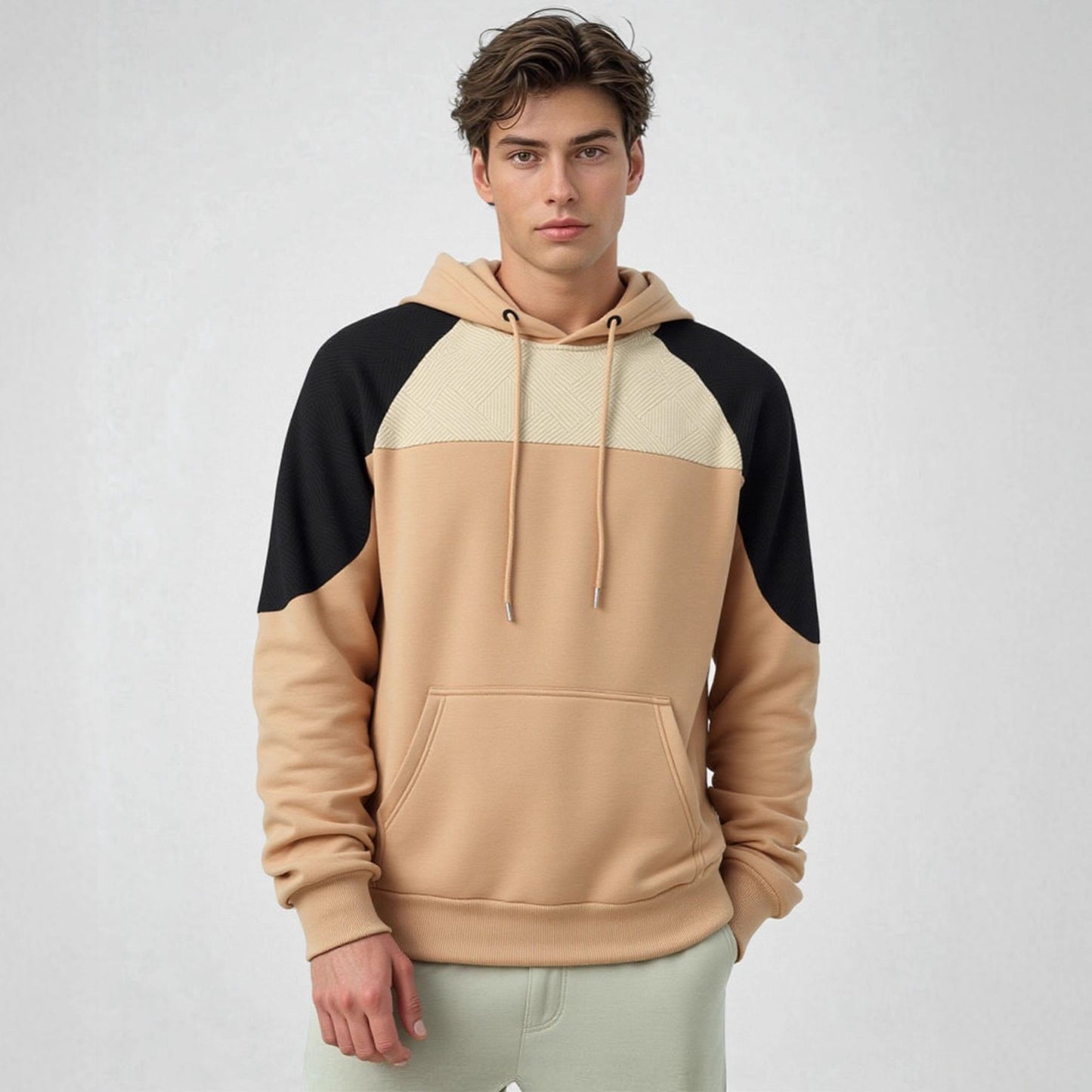 Men's sporty hooded sweater with geometric accents and kangaroo pocket Ivyshape