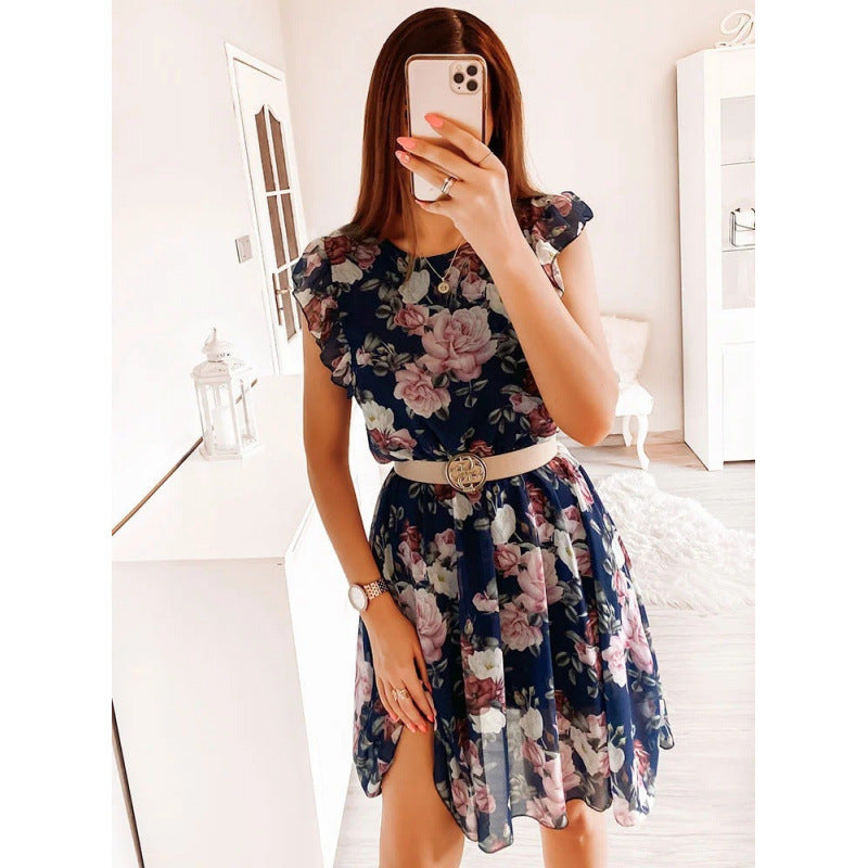 Ladies Floral Ruffle Midi Dress Ivyshape